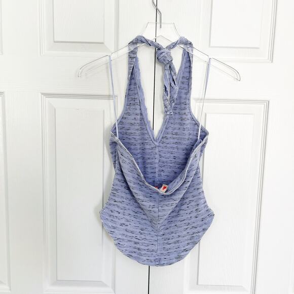 Pilcro Anthropologie Blue Marled Ribbed Henley Halter Top - Picture 7 of 10
